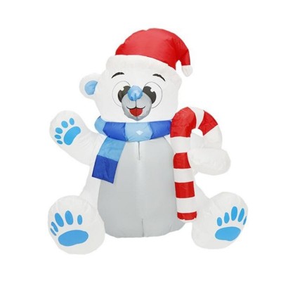 Inflatable White Bear With Candy Christmas Decoration LED Santa Claus