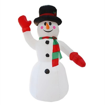 Inflatable Christmas Snowman Decoration White Snow Man With Gift LED